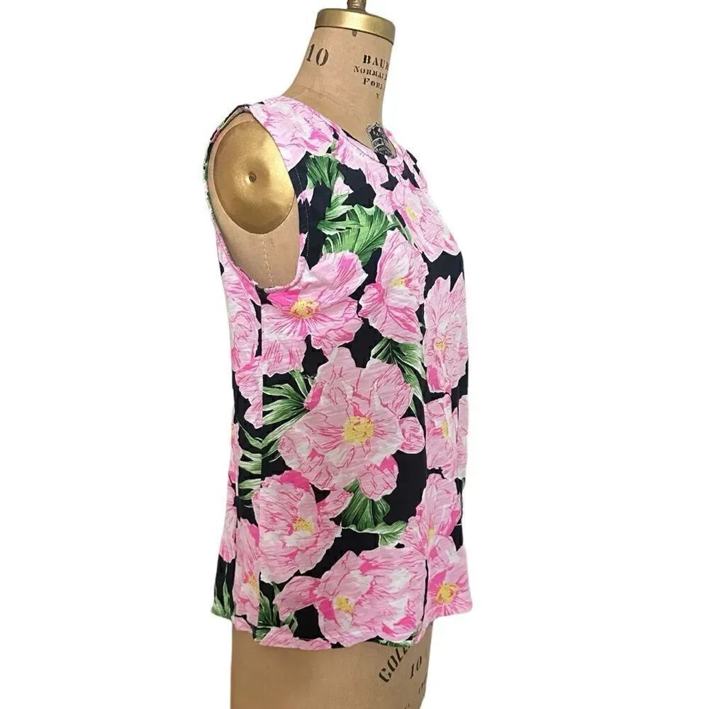 French Connection Pink and Black Floral tank top sleeveless T-shirt size medium